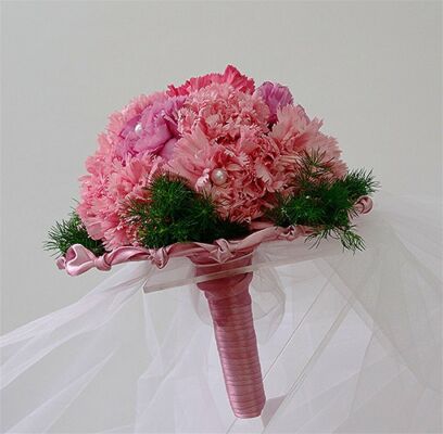 bukiet ślubny biedermeier różowy